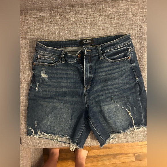 Judy Blue Distressed Blue Jean Shorts - Picture 1 of 3